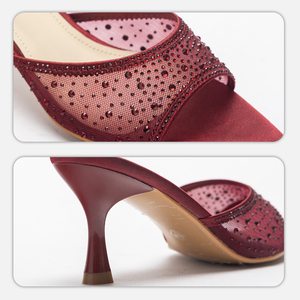 <span class=keywords><strong>Sandali</strong></span> da donna <span class=keywords><strong>bordeaux</strong></span> con strass e rete, in PU, con <span class=keywords><strong>tacco</strong></span> a spillo, estivi, a punta, slip-on, per feste - Product Image 6