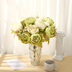 <b>Artificial</b> Silk Peony <b>Flower</b> Arrangement Vintage Green White <b>Artificial</b> <b>Hydrangea</b> Stems for Wedding Home Centerpiece Table Decor - Product Image 6