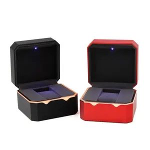 Luxury Watch Packaging LED Display Gift Box Soft Velvet Inner Octagonal Shape Stock Black Red Color Wholesale