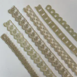 Tekstil ve elbiseler şampanya altın işlemeli dantel kumaş Swiss vual dantel gelinlik için özelleştirilmiş teknikleri