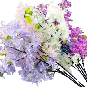 Ramo di fiori lilla artificiali rami lilla orientali con foglie per la decorazione di nozze