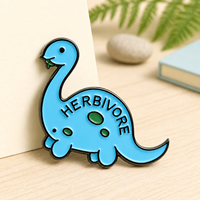 Fabricant OEM Vente en gros Souvenir de musée moderne en émail métallique personnalisé en vrac, motif dinosaure Diplodocus bleu herbivore
