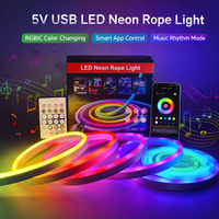 Bande lumineuse LED néon USB 5V, ruban lumineux néon, contrôle par télécommande/application, synchronisation musicale, RGBIC Dreamcolor, effet de poursuite pour décoration DIY