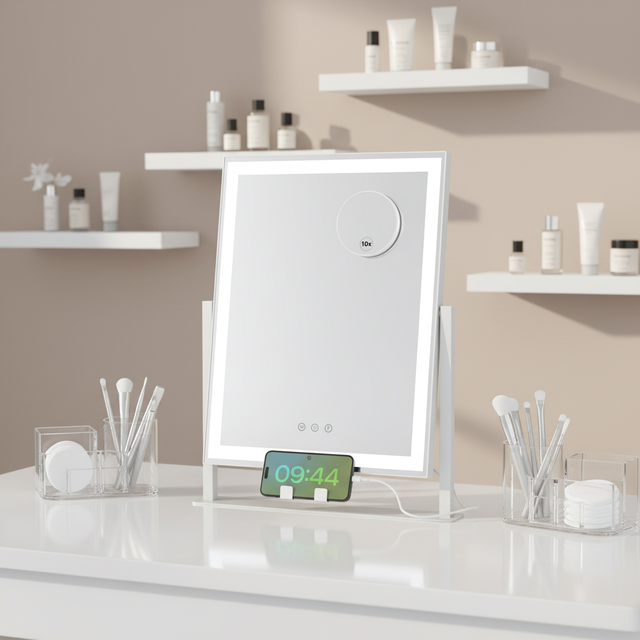Smart Bluetooth Music Makeup Mirror with 3 Color LED Lights HD Glass for Play Music Hands Multi Functional Mirror