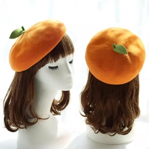 Chapeau de peintre japonais doux et féminin, mignon, avec de petites feuilles, fruits, pomme, orange, printemps et été, béret en gros - Product Image 1