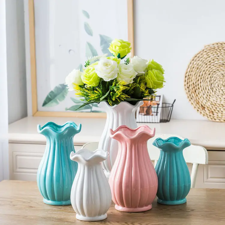 Da tavolo moderna salotto di casa ad alta temperatura in ceramica fiori secchi onda a forma di vaso
