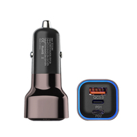 Chargeur de voiture multi-ports PD PPS à finition brillante avec lumière LED, charge super rapide