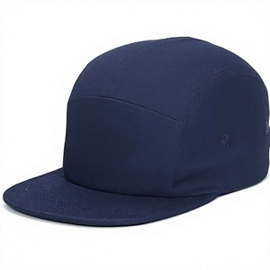 Casquette de baseball unisexe en jean 5 panneaux, bleu marine uni, visière plate, en nylon, style sportif pour adultes, adaptée aux quatre saisons, coupe ajustée - Product Image 1