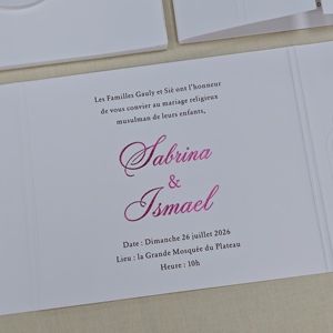 Tarjeta de Invitación de Boda Islámica Personalizada con Grabado, Invitación Musulmana Árabe para <span class=keywords><strong>Nikkah</strong></span>, Sobres, Bolsas, Kit de Invitación de Boda con Papel Metálico Fucsia - Product Image 4
