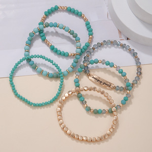 European American Style <b>Crystal</b> <b>Beaded</b> <b>Bracelet</b> Set 6-Piece Fashion Colorful Elastic Bangle Unisex Gift Jewelry - Product Image 4