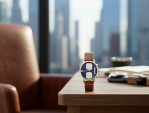 Montre à quartz pour homme HYF-A215, chronographe analogique, boîtier en acier inoxydable, bracelet en cuir, cadran de 40 mm, design minimaliste et tendance - Product Image 2