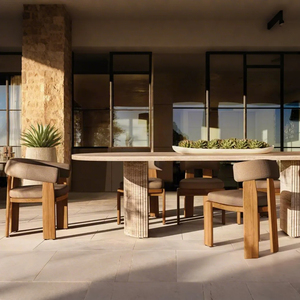 Ensemble de table et chaises de jardin en teck pour l'extérieur, ensemble de salle à manger en teck pour la terrasse, la cour, le parc, l'hôtel - Product Image 1