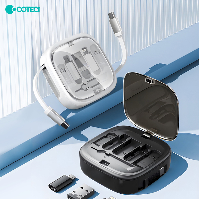 COTECi Travel Portable Multi-functional Six-in-One Conversion Head Card Needle Retractable Cable Organizer