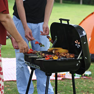 Griglia Portatile a Carbone con Coperchio a Cerniera, Controllo Ventilazione e Ruote, <span class=keywords><strong>Barbecue</strong></span> da Esterno <span class=keywords><strong>per</strong></span> Patio - Product Image 5