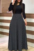 Robe Maxi pour Femme Style Européen à Manches Longues, Col Rond, Imprimé Floral, Extensible, Patchwork Simple, Grande Taille