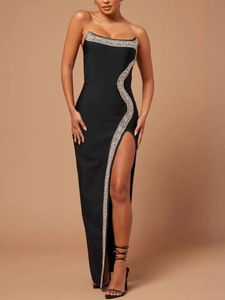Nuovo Stile Abito da Donna Sexy Senza Spalline con Spacco, Elegante Vestito Lungo Aderente per Feste - Product Image 3