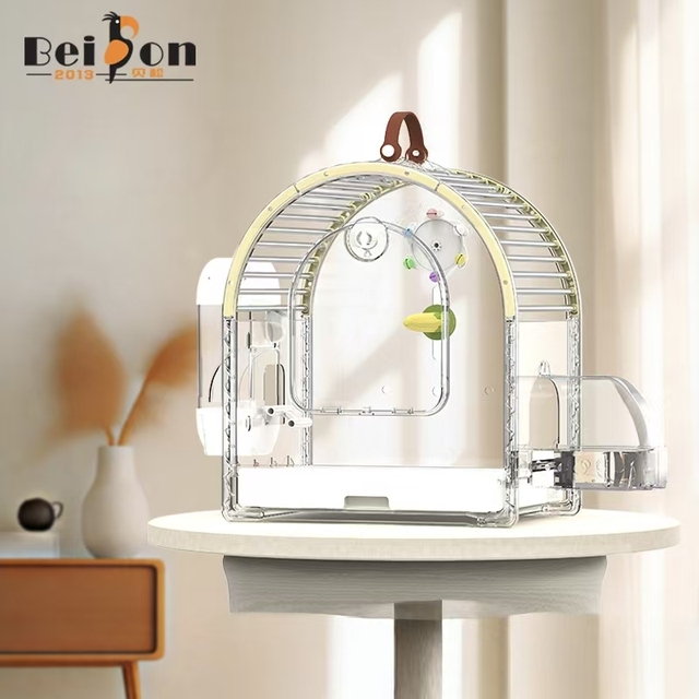 Large Anti-Splash Bird Cage, Stainless Steel & Acrylic Transparent Viewing Cage for Parrots Cockatiels Peony Parrots and Budgies