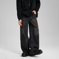 Jean droit noir délavé style rétro pour homme, marque de mode urbaine, design de créateur