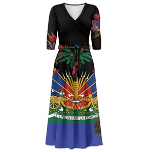Vestidos Vintage con patrón haitiano para mujer, manga 3/4, cuello en V, vestido Max con bolsillos, Vestidos elegantes con Curvas elegantes a la moda para mujer - Product Image 3