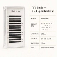 Extensions de cils individuels YY faites à la main BSF ultra-douces, racine naturelle sans épaississement, mixtes 6-18mm, Easy Fans 3D LD 7mm