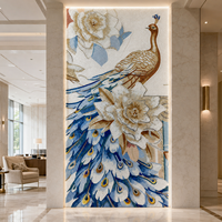 Magnifique mosaïque murale en verre faite à la main avec motif de paon, idéale pour la décoration intérieure du salon, de la cuisine ou de la salle de bain