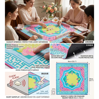 Tapis de Mahjong de Luxe Style Floral Lotus pour 4 Joueurs 33x33 Pliable Imperméable Portable en Caoutchouc avec Sac de Rangement