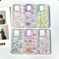 Coques de téléphone fantaisie motif fleur et papillon pour iPhone 17 16 15 Pro Max, antichoc, avec paillettes et protection d'objectif, et dragonne
