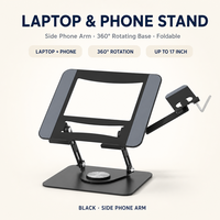 Laptop-Ständer mit seitlichem Handyhalter aus 2,0 mm Stahl, 360° drehbar °   Drehbare Schwenkbase Klappbar für 17 Zoll Notebook-Tisch Großhandel