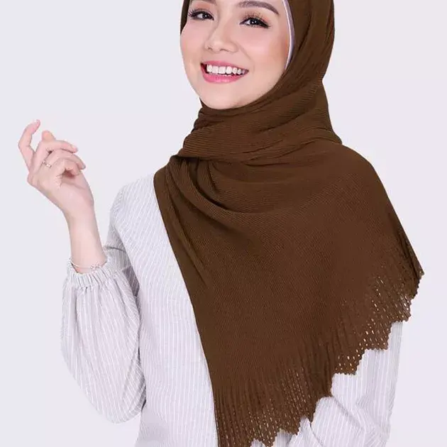 Cachecol hijab plissado, lenço de chiffon à laser da moda, cachecol, turbante muscular