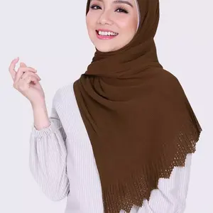 Trendy Chiffon Crush Laser Pleated Fashion Hijab Scarf Shawls Muslim Turban Wraps Pleated Scarves