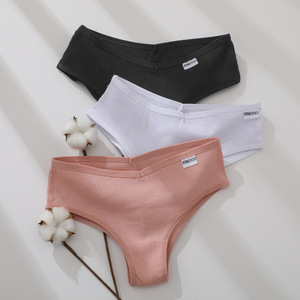 Approvisionnement direct usine Nouveaux slips quotidiens taille basse en coton pour femme, couleur unie, double couche, avec maintien abdominal, taille tricotée, style bikini - Product Image 3