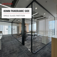 Cloison panoramique latérale en verre simple avec cadre en aluminium de 80 mm pour bureaux et salles de réunion