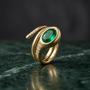 Elegant Women's Gold-Plated Spiral <b>Ring</b> with Oval Green Gemstone and Cubic Zirconia Accents Modern <b>Statement</b> Jewelry - Product Image 3