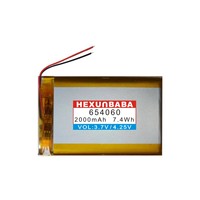 Baterai Li-Ion Ion Lithium polimer 2 kabel 3.7V 2000mAh 654060 untuk VTech RM5764HD RM5764-2HD 634169 BabyPhone Monitor bayi L209