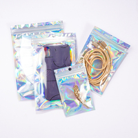 Bolsas de Embalaje Transparentes Holográficas Z15, Mini Bolsas de Almacenamiento Resellables con Cierre Hermético, Bolsas de Mylar Plateadas con Cierre de Cremallera y Orificio para Colgar
