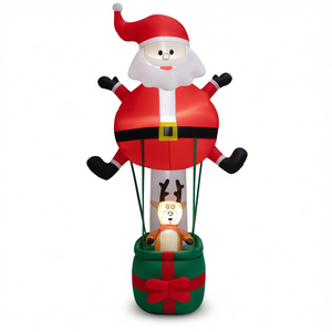 Decorazione gonfiabile da esterno per le vacanze con Babbo Natale e renne, 2,4 metri, in PVC - Product Image 1