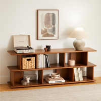 Bibliothèque ouverte multi-niveaux en noyer noir américain, design cube, écologique et durable, pour bureau à domicile, chambre, style Wabi Sabi, vie moderne