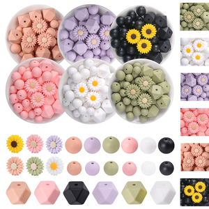 12mm 15mm 19mm a granel redondo hexágono impreso Ábaco dentición nuevo Color ópalo grado alimenticio llaveros de silicona chupete cuentas al por mayor - Product Image 1