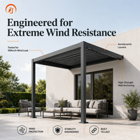 Pergola murale personnalisable avec structure en aluminium, lames en acier galvanisé et écran zippé pour patio, jardin et abri de voiture