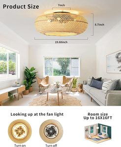 Ventilateur de plafond silencieux E27 de 22 pouces avec 7 pales en ABS, <span class=keywords><strong>abat</strong></span>-<span class=keywords><strong>jour</strong></span> en osier, éclairage et télécommande – En stock aux États-Unis - Product Image 2