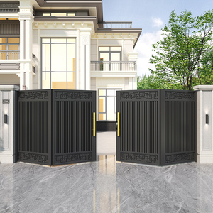 Porte battante simple/double en <span class=keywords><strong>fer</strong></span> <span class=keywords><strong>forgé</strong></span> en alliage d'aluminium pour cour de villa, design moderne, porte à persiennes imperméable - Product Image 4