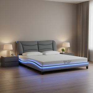 Letto Imbottito in Tessuto Grigio Chiaro 76x79.9 King Size con Luci LED Design Moderno - Product Image 2