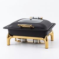 KUNTAI Réchaud de Buffet Rectangulaire Haut de Gamme en Acier Inoxydable à Alimentation Alcoolisée, Capacité 9L, Design Doré et Argenté à Bords Roulés