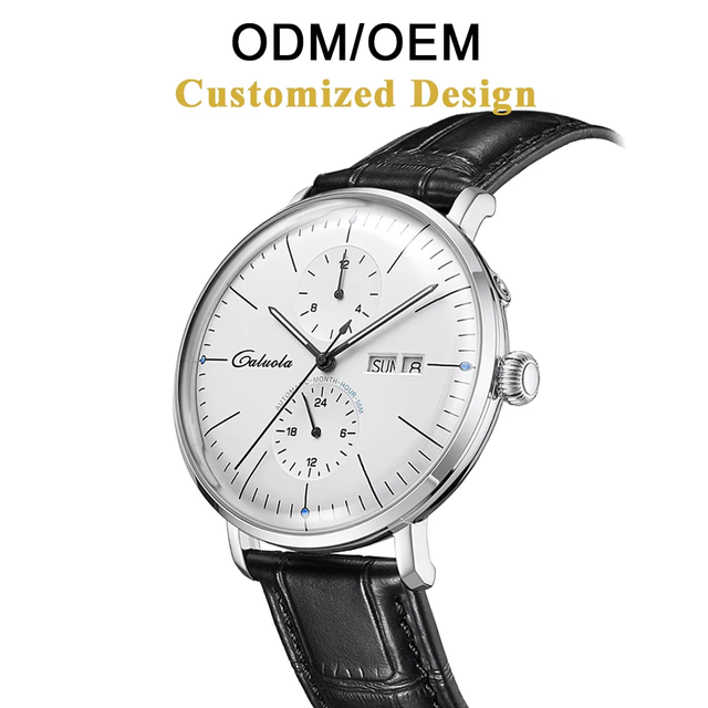 OEM/ODM Caluola Multifunctional Automatic Mechanical Watch Men's Arched Sapphire Crystal Stainless Steel Case Water Resistant