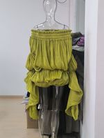 Ensemble 2 pièces en mousseline pour femme : Robe à manches bulles épaules dénudées et short plissé – Tenue d'été élégante