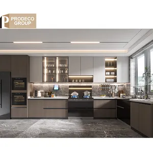 Prodeco Furniture China New Design Wooden Stainless Flat Pack Kitchen With Cabinet Foshan For Project