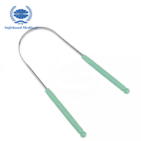 Grattoir à langue en forme de U, mini, en acier inoxydable, ensemble de grattoirs en plastique, pour adultes et enfants, hygiène buccale portable, marque OEM, bleu/rose