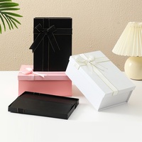 Grande boîte cadeau noire pliable avec couvercle et base, avec nœud, boîte d'emballage pliable pour chaussures et vêtements