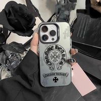 Coque de téléphone tendance à motif de dessin animé pour iPhone 17/16/15/14/13/12/11/Pro/Pro Max/Plus, étui rigide antichoc double couche à motif croisé argenté