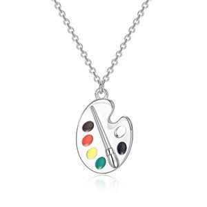 Collana con Ciondolo a Forma di Tavolozza di Colori in Oro Bianco, Catena Placcata in Rodio, Unisex per Uso Quotidiano - Product Image 1